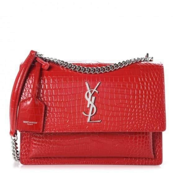 Yves Saint Laurent Handbags - New YSL SUNSETMedium Red Croc black Crossbody Bag